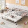 Twin Size Daybed with Foldable Adjustable Trundle,Multi-Function Wooden Bed Frame,w/Solid Metal Slats Provide Stable Support,for Dorm,Apartment,Studio,Office,Silver - Image 5