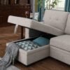 82" Sleeper Couch with Pull Out Bed,L-Shape Upholstered Sectional Small Sofa W/Storage Chaise,Tufted Backrest Design,3 Seat Linen Convertible Sofas for Living Room Apartment Office,Beige - Image 3