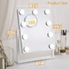 Vanity Mirror with Lights，Hollywood Lighted Makeup Mirror with 3 Color Modes and 9 Dimmable Diamond LED Light Bulbs Detachable 10X Magnification 360° Rotation Touch Control - Image 4