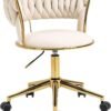 Swivel Chair with Golden Base,Modern Home Office Desk Chairs with Tufted Back Velvet Comfy Desk Chair Task Chair for College Dorm Living Room Bedroom,Vanity Chair with Wheels Modern Chair for Desk - Image 5
