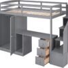 WOXYX Twin Size Loft Bed with Wardrobe and Staircase, Wood Loftbed w/Desk, Storage Drawers & Cabinet in 1,Grey - Image 9