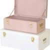 Vixdonos Metal Trunks College Dorm Steel Chests Decorative Storage Box Set of 2 Bedroom Organizer for Home Decor,23.7X14.2X9.5 Inches(Pink and White) - Image 2