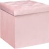 B FSOBEIIALEO Storage Ottoman Cube, Velvet Tufted Folding Ottomans with Lid, Footstool Rest Padded Seat for Bedroom (Pink, Medium) - Image 2