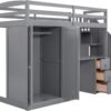 WOXYX Twin Size Loft Bed with Wardrobe and Staircase, Wood Loftbed w/Desk, Storage Drawers & Cabinet in 1,Grey - Image 6