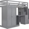 WOXYX Twin Size Loft Bed with Wardrobe and Staircase, Wood Loftbed w/Desk, Storage Drawers & Cabinet in 1,Grey - Image 8