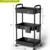 3 Tier Small Rolling Cart Organizer,Laundry Room Bathroom Organizers and Storage Office Shelves Mobile Shelving Unit Kitchen Trolley Cart with Wheels for Art,Craft,Diaper,Bedside,Snack(Black) - Image 4