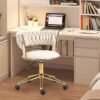 Swivel Chair with Golden Base,Modern Home Office Desk Chairs with Tufted Back Velvet Comfy Desk Chair Task Chair for College Dorm Living Room Bedroom,Vanity Chair with Wheels Modern Chair for Desk - Image 4