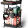 3 Tier Small Rolling Cart Organizer,Laundry Room Bathroom Organizers and Storage Office Shelves Mobile Shelving Unit Kitchen Trolley Cart with Wheels for Art,Craft,Diaper,Bedside,Snack(Black) - Image 2