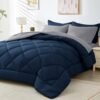 7 Pieces Queen Comforter Set, All Season Reversible Bed in a Bag Queen, Ultra Soft Queen Bedding Set with Grey Comforter, Flat Sheet, Fitted Sheet, Pillowcases, Pillow Shams, Navy Blue & Light Grey - Image 2