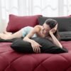 5 Pieces Twin XL Comforter Set, Dorm Bedding Sets, Back to School Bed in a Bag 5 PCS, Down Alternative Sets with Comforter, Flat Sheet, Fitted Sheet, Pillowcase & Pillow Sham, Burgundy Red & Black - Image 3