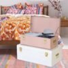 Vixdonos Metal Trunks College Dorm Steel Chests Decorative Storage Box Set of 2 Bedroom Organizer for Home Decor,23.7X14.2X9.5 Inches(Pink and White) - Image 5