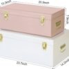 Vixdonos Metal Trunks College Dorm Steel Chests Decorative Storage Box Set of 2 Bedroom Organizer for Home Decor,23.7X14.2X9.5 Inches(Pink and White) - Image 3