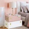 Vixdonos Metal Trunks College Dorm Steel Chests Decorative Storage Box Set of 2 Bedroom Organizer for Home Decor,23.7X14.2X9.5 Inches(Pink and White) - Image 6
