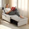 30'' W 3 in 1 Pull Out Sofa Bed, Modern Convertible Sofa Couch with Back Cushion and Headrest, Leather Sleeper Sofa with Bluetooth Speaker, 2 USB Port, Phone Holder, for Living Room, Apartment - White - Image 2