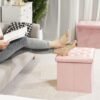 B FSOBEIIALEO Storage Ottoman Cube, Velvet Tufted Folding Ottomans with Lid, Footstool Rest Padded Seat for Bedroom (Pink, Medium) - Image 6