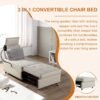 30'' W 3 in 1 Pull Out Sofa Bed, Modern Convertible Sofa Couch with Back Cushion and Headrest, Leather Sleeper Sofa with Bluetooth Speaker, 2 USB Port, Phone Holder, for Living Room, Apartment - White - Image 8