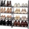 4 Tier Shoe Rack, 16-20 Pairs Narrow Expandable & Stackable Shoe Storage Organizer, Sturdy Vertical Shoe Shelf for Closet, Entryway, Garage, College Dorm and Bedroom (Black) - Image 2