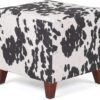 Asense Footrest Ottoman Linen Fabric Upholstered Square Footstool with Wooden Legs, Cow Black - Image 2