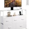 WLIVE White Dresser for Bedroom with 5 Fabric Drawers, Entertainment Center with Open Shelf and Power Outlet for 45 inch TV, Dresser TV Stand with Storage for Closet, Hallway, College Dorm - Image 2