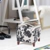 Asense Footrest Ottoman Linen Fabric Upholstered Square Footstool with Wooden Legs, Cow Black - Image 3