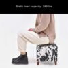 Asense Footrest Ottoman Linen Fabric Upholstered Square Footstool with Wooden Legs, Cow Black - Image 6