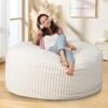 Bean Bag Chairs, 5' Memory Foam BeanBag Chair with Filling for Adults, Soft Round Lazy Sofa with Faux Rabbit Fur Cover for Living Room Bedroom College Dorm (White, 5FT) - Image 3