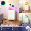 Yoobure Night Stand - LED White Nightstand with Charging Station, Bedside Table with 4 Storage Drawers and Storage Shelf, End Table with USB Ports and Outlets, Fabric Dresser for Bedroom - Image 5