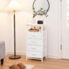 Yoobure Night Stand - LED White Nightstand with Charging Station, Bedside Table with 4 Storage Drawers and Storage Shelf, End Table with USB Ports and Outlets, Fabric Dresser for Bedroom - Image 10