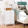 Yoobure Night Stand - LED White Nightstand with Charging Station, Bedside Table with 4 Storage Drawers and Storage Shelf, End Table with USB Ports and Outlets, Fabric Dresser for Bedroom - Image 9