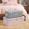 Vixdonos Decorative Metal Box Storage Trunks Set of 2 College Dorm Chest with Lock Hole,23.7X14.2X9.5 Inches(Grey and Pink) - Image 8