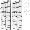 2 Pack Extra Large Hanging Crystal Clear Over Door Shoe Organizers,closet shoe organizer shoe rack organizer shoe storage,12+6Pockets,8Hooks,white (59"x 21.6") - Image 2