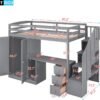 WOXYX Twin Size Loft Bed with Wardrobe and Staircase, Wood Loftbed w/Desk, Storage Drawers & Cabinet in 1,Grey - Image 3