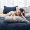 7 Pieces Queen Comforter Set, All Season Reversible Bed in a Bag Queen, Ultra Soft Queen Bedding Set with Grey Comforter, Flat Sheet, Fitted Sheet, Pillowcases, Pillow Shams, Navy Blue & Light Grey - Image 3