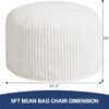 Bean Bag Chairs, 5' Memory Foam BeanBag Chair with Filling for Adults, Soft Round Lazy Sofa with Faux Rabbit Fur Cover for Living Room Bedroom College Dorm (White, 5FT) - Image 4