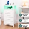 Yoobure Night Stand - LED White Nightstand with Charging Station, Bedside Table with 4 Storage Drawers and Storage Shelf, End Table with USB Ports and Outlets, Fabric Dresser for Bedroom - Image 6