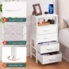 Yoobure Night Stand - LED White Nightstand with Charging Station, Bedside Table with 4 Storage Drawers and Storage Shelf, End Table with USB Ports and Outlets, Fabric Dresser for Bedroom - Image 7