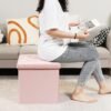 B FSOBEIIALEO Storage Ottoman Cube, Velvet Tufted Folding Ottomans with Lid, Footstool Rest Padded Seat for Bedroom (Pink, Medium) - Image 5