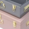 Vixdonos Decorative Metal Box Storage Trunks Set of 2 College Dorm Chest with Lock Hole,23.7X14.2X9.5 Inches(Grey and Pink) - Image 4