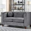 Arvilla Velvet Loveseat with Bolster Pillows, Soft Upholstery, Mid Century Modern Design, Chesterfield-Inspired Sofa Couch for Living Rooms, Fossil Grey - Image 2