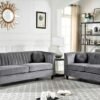 Arvilla Velvet Loveseat with Bolster Pillows, Soft Upholstery, Mid Century Modern Design, Chesterfield-Inspired Sofa Couch for Living Rooms, Fossil Grey - Image 3