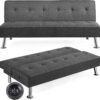 Yaheetech Modern Convertible Futon Sofa Bed w/ 2 Integrated USB Charging Ports Fabric Loveseat Couch Metal Legs, 3 Angles Adjustable Back for Compact Living Space, Apartment, Dorm, Bonus Room Gray - Image 2