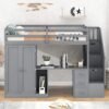 WOXYX Twin Size Loft Bed with Wardrobe and Staircase, Wood Loftbed w/Desk, Storage Drawers & Cabinet in 1,Grey - Image 4