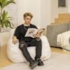 Bean Bag Chair with Filler, Bean Bag Sofa with Tufted Soft Stuffed Filling, Fluffy and Lazy Sofa, Comfy Cozy BeanBag Chairs with Memory Foam for Dorm, Apartment, Living Room (White) - Image 4