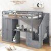 WOXYX Twin Size Loft Bed with Wardrobe and Staircase, Wood Loftbed w/Desk, Storage Drawers & Cabinet in 1,Grey - Image 5