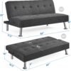 Yaheetech Modern Convertible Futon Sofa Bed w/ 2 Integrated USB Charging Ports Fabric Loveseat Couch Metal Legs, 3 Angles Adjustable Back for Compact Living Space, Apartment, Dorm, Bonus Room Gray - Image 4