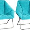 Zenithen Limited Portable Foldable Hexagon Plush Indoor Accent Seat Folding Dish Chair, Perfect for Bedrooms, Dorm Rooms, Living Rooms, and Gaming, Teal Corduroy (Pack of 2) - Image 2