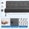 Yaheetech Modern Convertible Futon Sofa Bed w/ 2 Integrated USB Charging Ports Fabric Loveseat Couch Metal Legs, 3 Angles Adjustable Back for Compact Living Space, Apartment, Dorm, Bonus Room Gray - Image 10