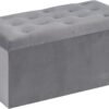 B FSOBEIIALEO Folding Storage Ottoman, Long Ottomans Shoes Bench, Velvet Storaeg Chest Footrest Seat 31.5"x15.7"x15.7" (Grey, Large) - Image 2