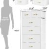 Tall Dresser with 6 Drawers, White Dresser for Bedroom, Tall Storage Tower for Closet, Nursery, Dorm, Dresser Organizer with Sturdy Steel Frame, Fabric Bins, Leather Finish, Wood Top, White - Image 4