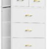 Tall Dresser with 6 Drawers, White Dresser for Bedroom, Tall Storage Tower for Closet, Nursery, Dorm, Dresser Organizer with Sturdy Steel Frame, Fabric Bins, Leather Finish, Wood Top, White - Image 2